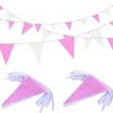 100Ft Pink and White Pennant Banner Flags String Fabric Triangle Bunting Flag,Party Decorations for Wedding,Kids Birthday,Home Outdoor Garden Hanging Festivals Decoration,60 Pcs