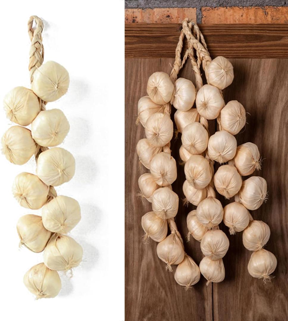 Artificial Garlic String, 1 Pack Simulation Artificial Lifelike Fake Vegetable Artificial Garlic Hanging String Photography Props for Home Office Kitchen Harvest Decoration (White Garlic, 1pc)