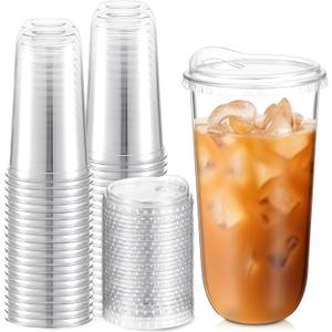 Baderke Clear Plastic Cups with Strawless Sip Lids Disposable Round Bottom Togo Cups for Coffee Smoothie Cold Beverage Coffee Shops and Party Catering (20 oz,50 Pcs)