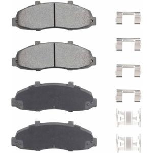 Front Semi-metallic Disc Brake Pads Set for Ford F150 1997-2003 4.2L 4.6L 5.4L, 2004 5.4L FX4, F150 Heritage 2004, Blackwood 2002, 4PCS(With Hardware)