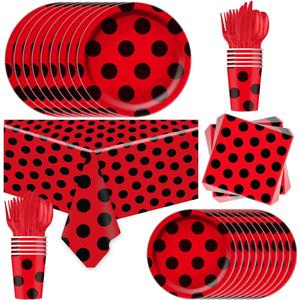 81Pcs Ladybug Party Tableware Set Ladybug Birthday Party Supplies,Paper Plates,Napkins,Cup,knives,Spoons and Forks