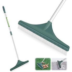 ORIENTOOLS Artificial Turf Rake, Artificial Grass Rake with Adjustable Steel Handle from 32 to 52 inches, Lawn Brush for Astroturf, Carpet Pet Hair, Grass Leaves and Debris