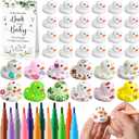 Seenelling 45 Pcs Baby Shower Decorate Ducks Game Set Includes Baby Shower Game Sign 32 DIY White Blank Rubber Ducks 12 Paint Marker for Gender Revel(Leaves)