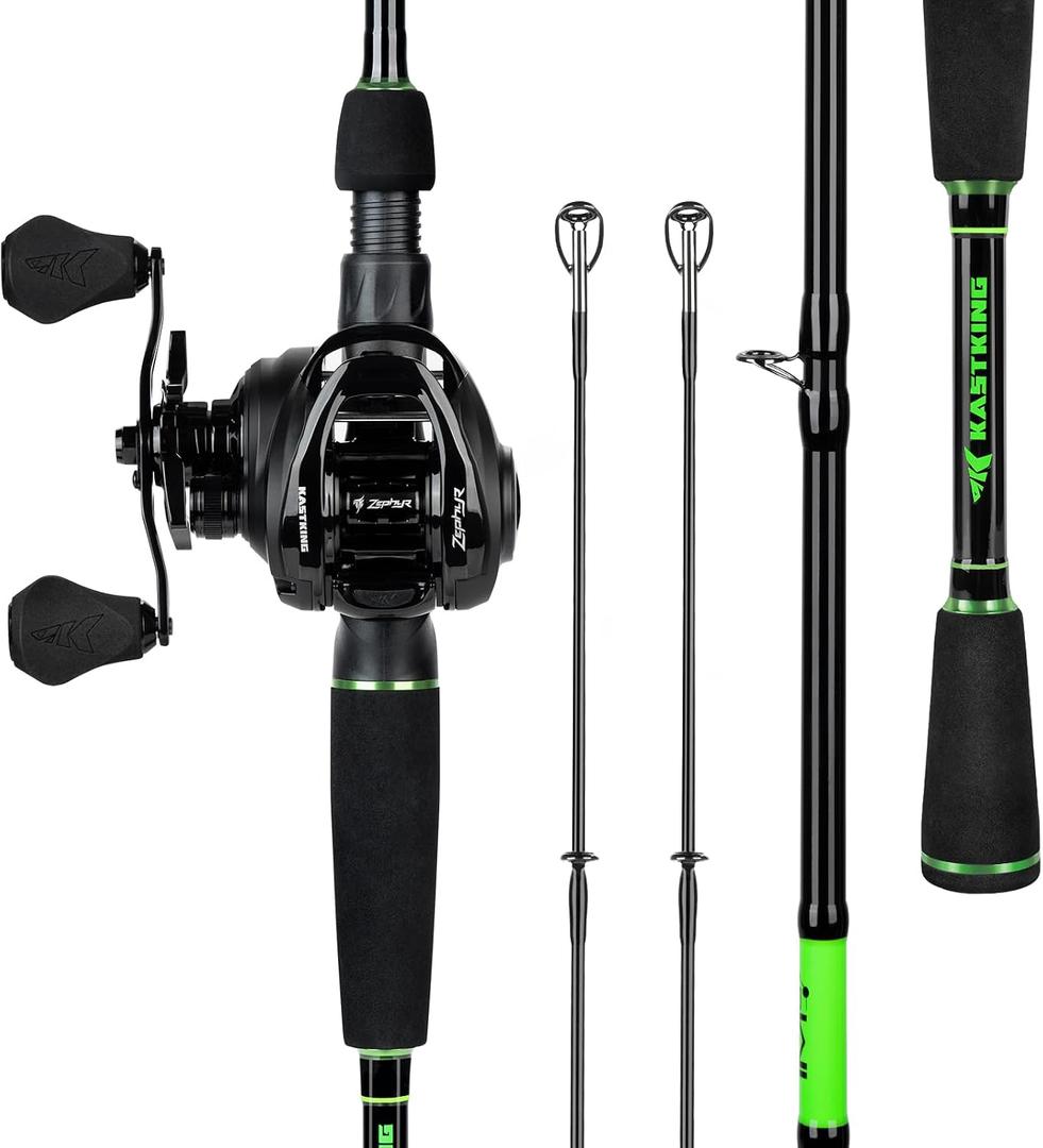 KastKing Zephyr Dual-Tip Fishing Rod and Reel Combo,Spinning & Baitcaster Combo,Dual Tips Section for Different Powers,IM6 Graphite 2-Piece Rod with Extra Tip,Sensitive & Powerful,Freshwater Fishing