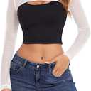 Avidlove Mesh Crop Tops for Women Mock Neck Long Sleeve Crop Top See Through Shirt Top Sexy Clubwear (Medium, White)
