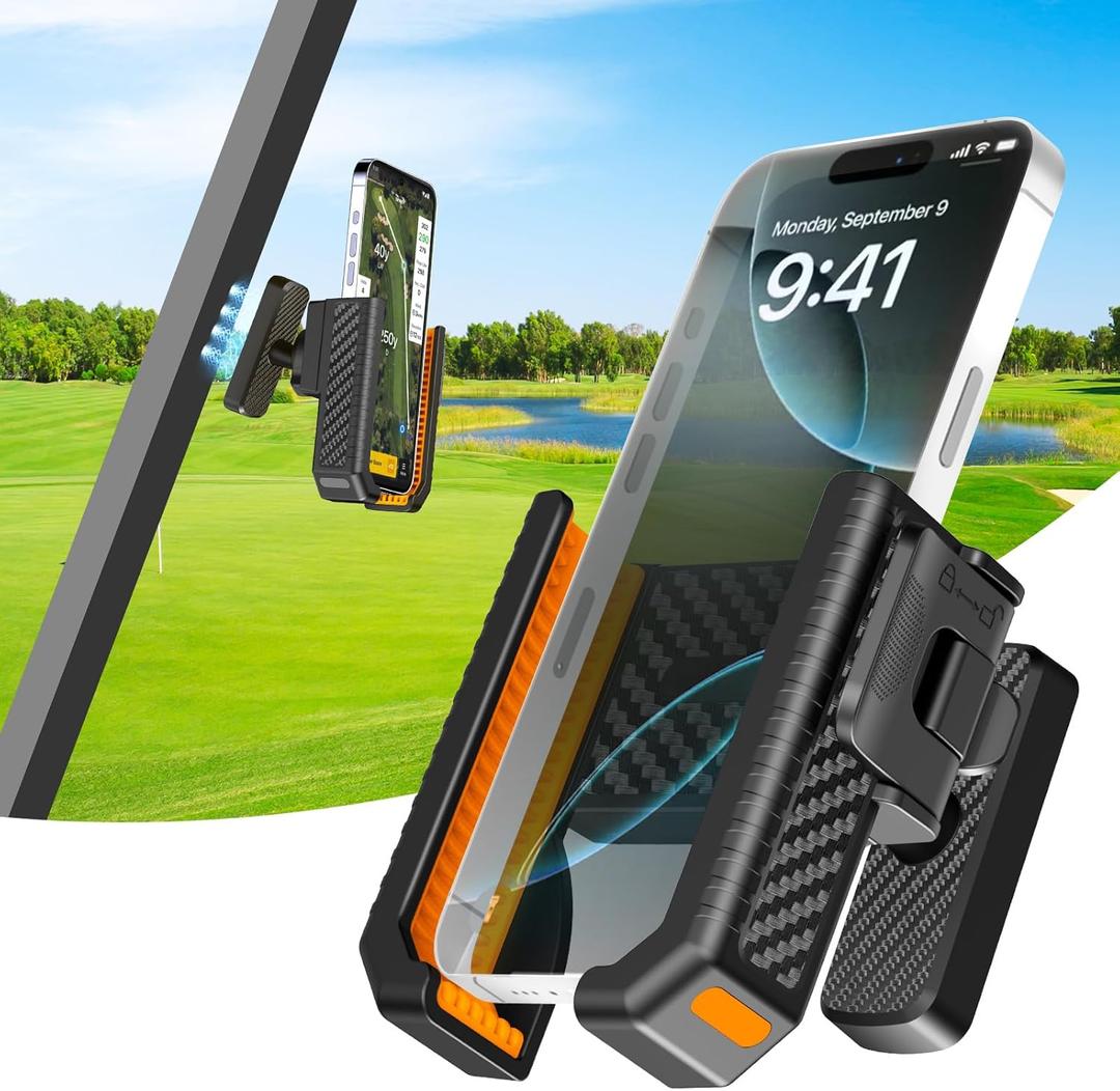 Magnetic Golf Cart Phone Holder  N52 Magnets, 360 Rotation, One-Touch Lock, Golf Phone Holder for EZGO Club Car Yamaha  Fits iPhone, Samsung & More, Golf Cart Accessory & Great Gift (balck/orange)