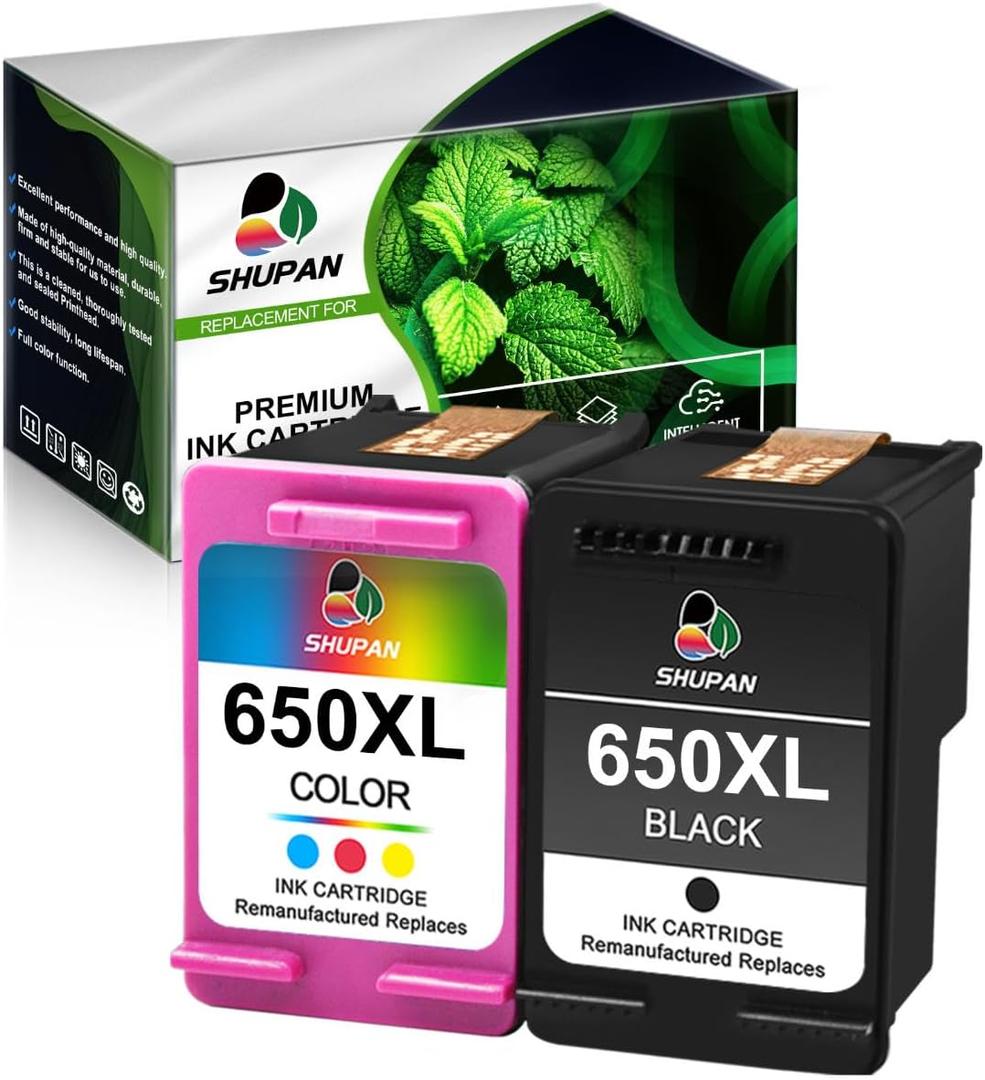 650XL High Yield Replacement for HP 650 XL Black and Tri-Color Ink Work with Deskjet 1015 1515 3515 2515 2645 2545 4645 Printer (1 Black, 1 Tri-Color)