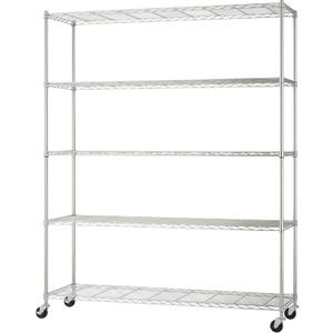 5-Tier Adjustable Wire Shelving with Wheels, Wire Shelf Rack for Kitchen Organization, Garage Storage, 500 to 2500 Pound Capacity, NSF Certified, 60 x 18 x 72, EcoStorage Chrome