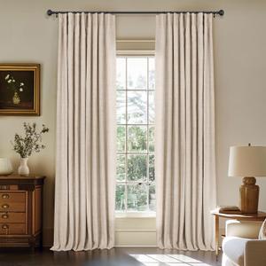 INOVADAY 100% Blackout Curtains for Bedroom, Black Out Curtains 90 Inch Long, Clip Rings Linen Blackout Drapes, Thermal Insulated Room Darkening for Living Room, 2 Panels - Oatmeal,W50xL90