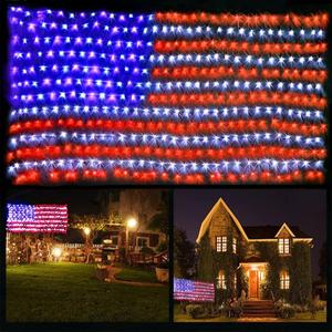 (New) American Flag Lights, 420 LED USA Flag, Outdoor Waterproof Patriotic Lights Hanging Ornaments for Memorial Day, 4th of July, Labor Day, Presidential Election, Christmas