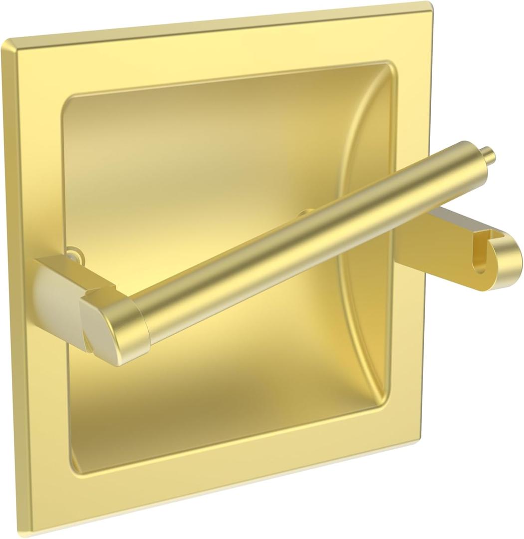 Brushed Gold Recessed Toilet Paper Holder,Pivoting Toilet Tissue Holder,Made of SUS304 Stainless Steel, in Wall Toilet Paper Holder with Bracket