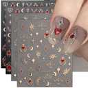 JMEOWIO 9 Sheets Moon Star Nail Art Stickers Decals Self-Adhesive Pegatinas Uas Sun Nail Supplies Nail Art Design Decoration Accessories