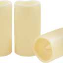 CANDLE CHOICE 3 Waterproof Outdoor Battery Operated Flameless LED Pillar Candle with Timer Flickering Plastic Resin Electric Decorative Light for Lantern Patio Garden Home Decor Party Wedding (3"x6" 3 Pack, Ivory)