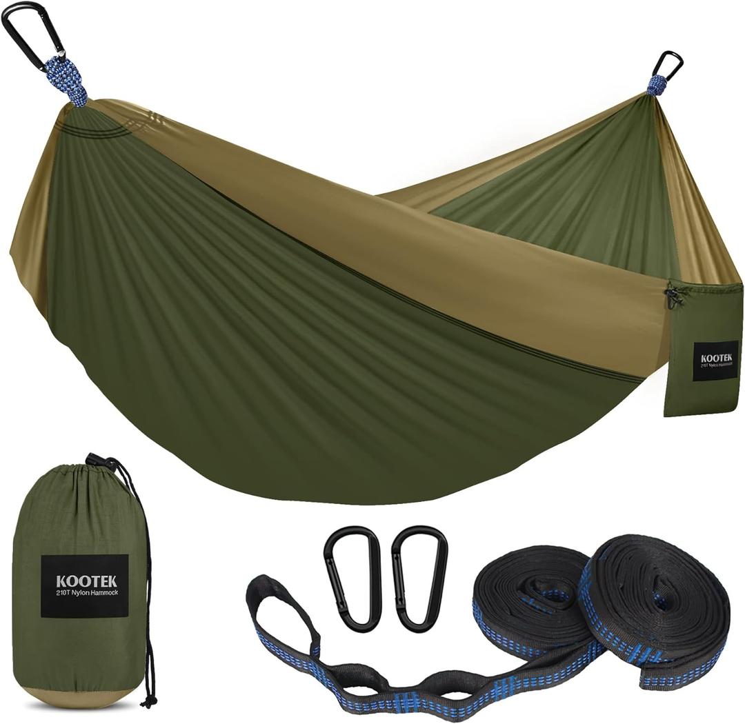 Kootek Camping Hammock 500 lbs Capacity, Portable Hammocks with Tree Straps & Attached Carry Bag, Camping Essentials Gear, Perfect for Outside Indoor Hiking Beach Backpack Travel (Large, Olive & Dark Khaki)