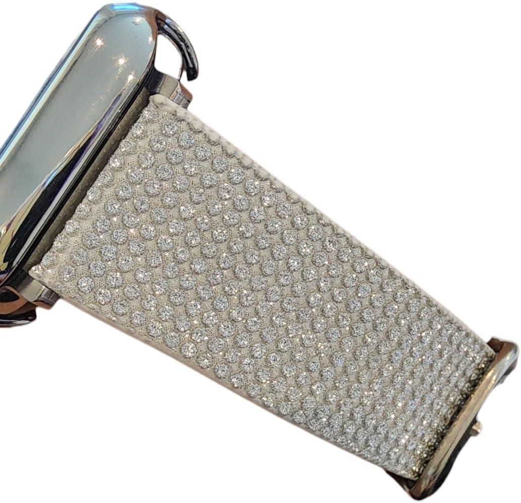DSAAplus Bling Leather Band For Apple Watch Band 41/40/38/44/45/46/49/42mm for iWatch Series 10 9 8 7 6 5 4 3 Ultra SE (silver+silver buckle)
