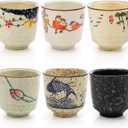 6 Pieces Japanese Tea Cups, 6 Oz Ceramic Coffee Cup with Good Heat Retention, No Handle Teacup Matcha Mug for Latte, Juice, Gift, Dishwasher Safe