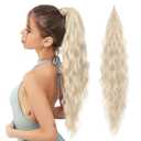 FLUFYMOOZ Ponytail Extension, Flexible Wrap Around Ponytail Extension Long Wavy Curly Ponytail Hair Extensions Natural pony tail Synthetic Hairpiece for Women 32 Inch (Cool Blonde)