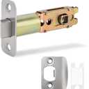Adjustable Deadlatch 2-3/8" or 2-3/4", Privacy and Passage Door Lock 90 Turning Angle Replacement Latch, Door Latch with Strike Plate and Strike Box, Satin Nickel