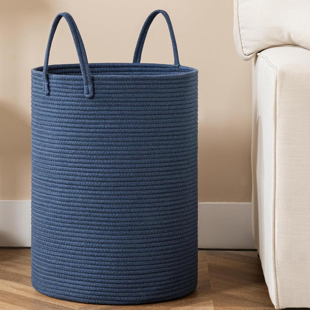 Laundry Basket, 72L Woven Laundry Hamper, Baby Nursery Hamper for Toys, Blanket Basket for Living Room, Clothes Hamper for Bedroom&Baby Room, Blue (16"W x 22"H)