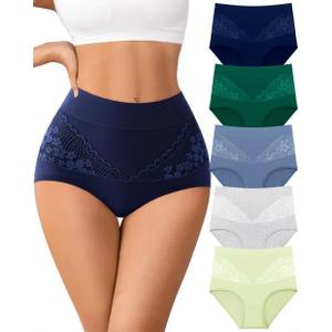 High Waisted Underwear for Womens Cotton Tagless Soft Ladies Panties Full Coverage Slight Tummy Control Briefs 5 Pack (Medium)