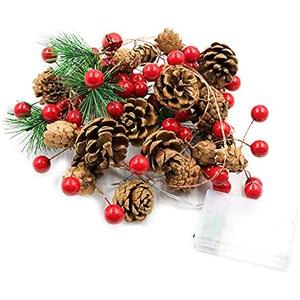 20 LED Christmas Pinecone Lights,7 FT Pinecone Red Berry Bell Christmas Garland with Lights Battery Operated Christmas Decorations String Lights with PineCone Indoor Outdoor Wedding Birthday Party
