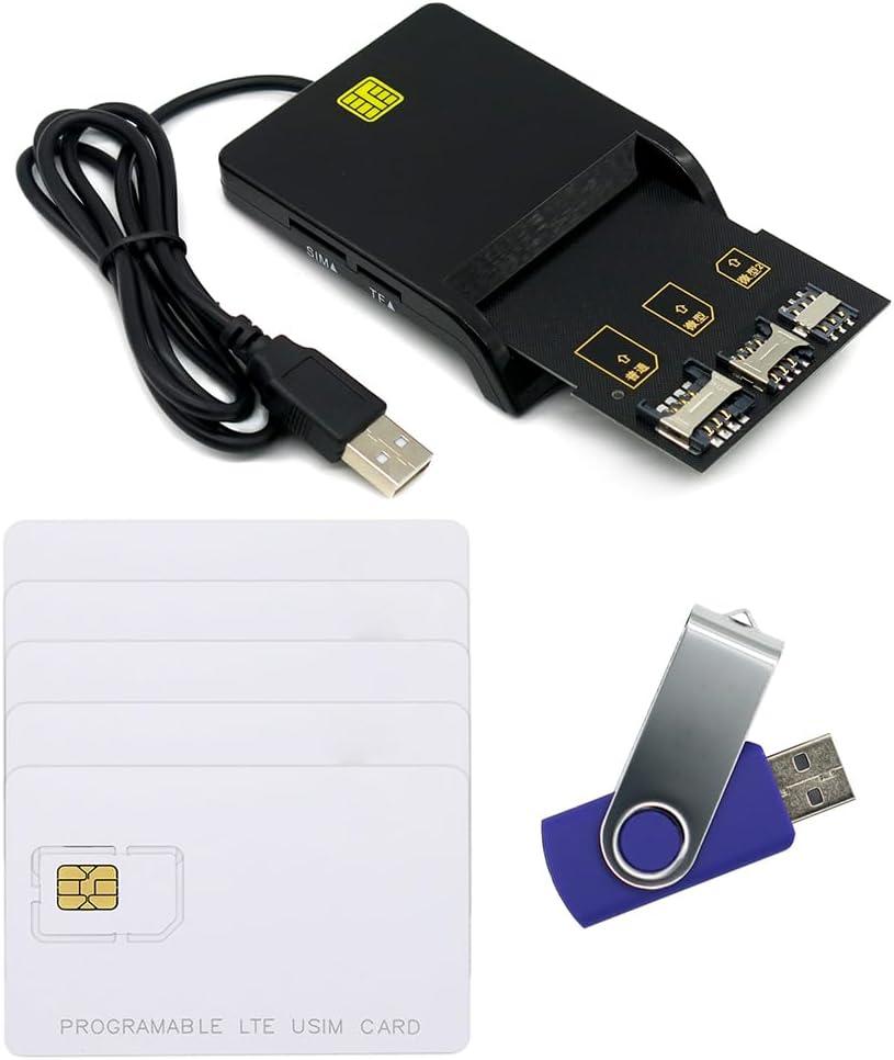 LTE Cards Program kit, SIM Card Tools & Accessories Include 1 SIM Card Reader + 5pcs programmable USIM Cards + 1 Mini Micro Nano sim Card Adapter kit + GRSIM Software Programer Tool