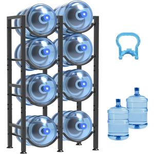 5 Gallon Water Bottle Holder for 8 Bottles, 4 Tiers Double Row Water Jug Holder, Detachable Heavy Duty Water Jug Stand, Water Jug Rack for Office, Kitchen, Garages, Restaurant, and Gym