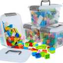 Citylife 4 Packs 6 QT Storage Bins with Lids Clear Plastic Bins with Grey Handle Stackable Storage Containers for Organizing