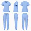 KUNGFU SCRUBS Women’s Scrub Set with 8 Pockets, Stretch V-Neck Scrub Top and Jogger Pants, Breathable Medical Uniforms for Nurses (Ceil Blue, XL)