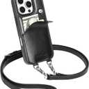 LUCKYCOIN Crossbody Wallet Purse Case for iPhone 16 Pro,Genuine Leather Drop-Protection Phone Case for Women with Expandable Card Holder & Adjustable Strap,Hands-Free for Travel & Daily Use -Black