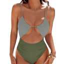 Blooming Jelly Women's One Piece Swimsuit Tummy Control Bathing Suit 2025 Sexy Flattering Cheeky High Cut Out Cute Ladies Swimwear (Medium, Olive Green) Size M
