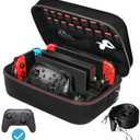 ivoler Carrying Storage Case for Nintendo Switch/For Switch OLED Model (2021),Portable Travel All Protective Hard Messenger Bag Soft Lining 18Games for Switch Console Pro Controller Accessories Black