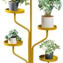 CHPHI 5 Tier Indoor Plant Stand Wrought Iron, Tall Metal Plant Stand with Wheels, Metal Rolling Plant Shelf with 5 Trays, Multi-tier Rolling Display Stand for Home and Office(Gold)