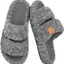 EverFoams Womens Fuzzy Open-toe Slippers Soft Comfy Memory Foam Indoor House Shoes (5-6, Cool Gray)