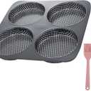 Large Hamburger Bun Pan, 5 Inch Perforated Commercial Non-Stick Carbon Steel Baking Mold, 4-Cavity Big Baking Pan for Homemade Hamburger Buns Meat Pie Bread Mini Pizza