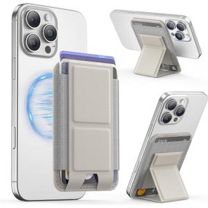 GONEZ for MagSafe Wallet with Stand, Stronger Magnetic Card Holder for iPhone 17/16/15/14/13/12 Series, Premium Leather Phone Wallet with RFID Blocking, 1 Slot, Fit 5 Cards, Stone