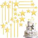 24 Pcs Star Cake Toppers, Pentagram Star Birthday Decorations, Glitter Twinkle Star Cupcake Picks for Wedding Baby Shower Birthday Party