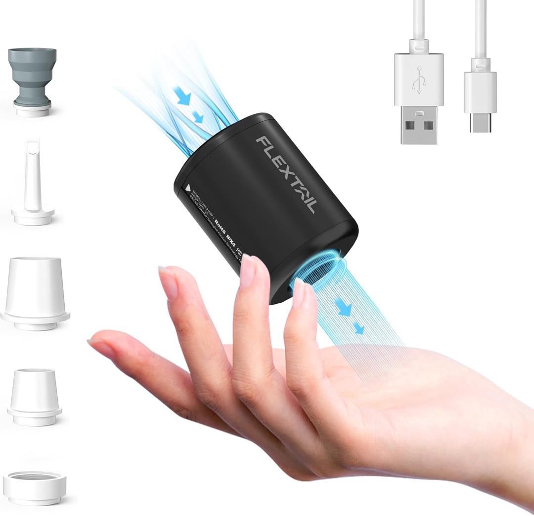 FLEXTAILGEAR Portable Air Pump - Tiny Pump 2, Electric Air Pump for Inflatables 2.8oz Battery Inflator Rechargeable Air Mattress Pump for Sleeping Pads, Pool Floats, Swimming Rings Black FLEXTAILGEAR Portable Air Pump - Tiny Pump 2, Electric Air Pump for Inflatables 2.8oz Battery Inflator Rechargeable Air Mattress Pump for Sleeping Pads, Pool Floats, Swimming Rings Black