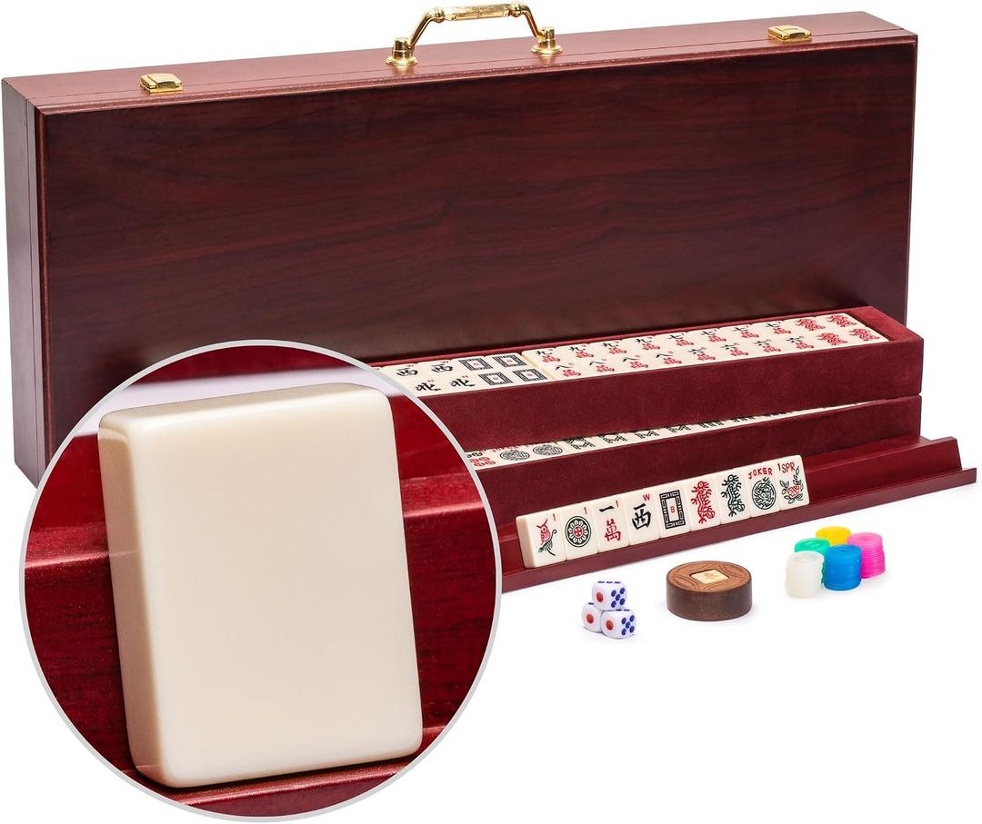 Yellow Mountain Imports American Mahjong Set The Classic with 166 Tiles, Vintage Rosewood Veneer Case & Mahjong Accessories