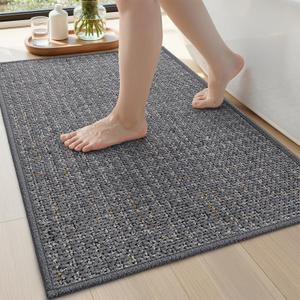 DEXI Bathroom Rug Non Slip Washable, 32x20 Ultra Thin Bath Mat, Dark Grey