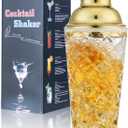 Glass Martini Shaker, 14.2 Oz Martini Shaker with Strainer for Home Use & Bar Cart (Gold)