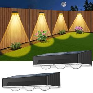 Solar Fence Lights Outdoor 6  Pack Waterproof High Brightness Upgraded 3 LED Lens Solor Deck Lights Warm & Cool White RGB 10 Colors Outside Solar Powered Wall Light for Backyard Patio Step Railing