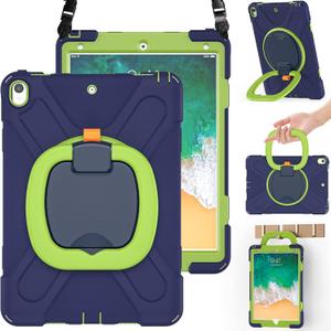 BRAECN Case for iPad Air 3 10.5 Inch 2019, Hybrid Shockproof Rugged Silicone Case with Pencil Holder, Folding Hand Grip, Stable Kickstand, Carrying Shoulder Strap for iPad Pro 10.5 2017-Navy Green