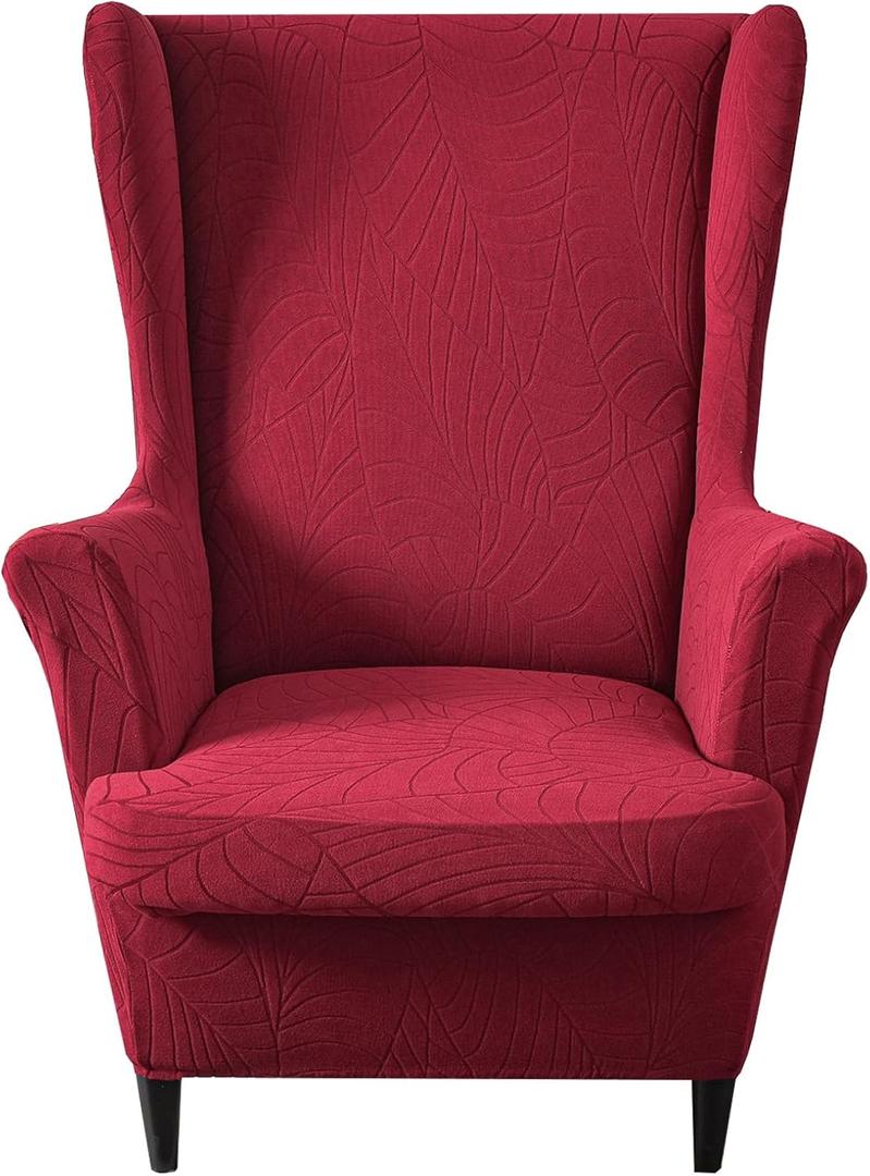 HZDHCLH Waterproof Wingback Chair Slipcovers 2 Piece,Stretch Spandex Wing Chair Covers for Living Room,Washalbe Armchair Sofa Slipovers (Burgundy)