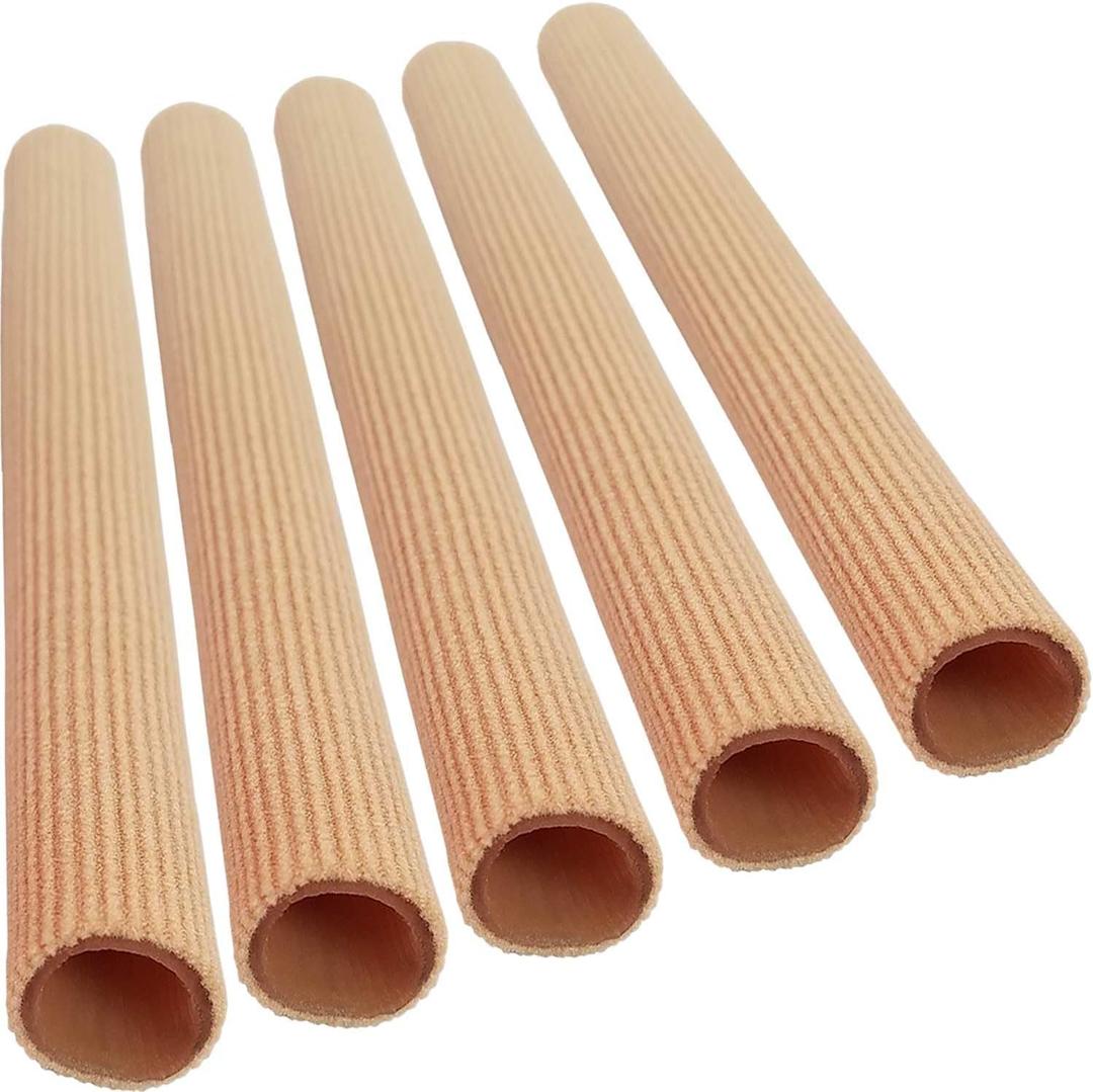 Chiroplax Toe Tubes Sleeves Protectors Cushions Fabric & Gel Lining Separator Tubing Finger, Bunion, Hammer Toe, Callus, Corn, Blister (5 Pack, Size Medium)