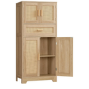 47.2" H Tall Storage Cabinet with Adjustable Shelf, Rattan Cabinet with Large Drawer, Cupboard for Living Room, Dining Room, Entryway, Home Office, Natural