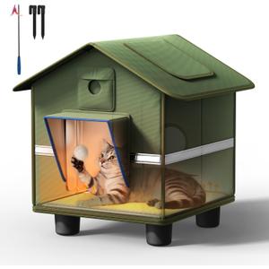 Heated Cat House for Outside - Weatherproof Insulated Feral Cat Shelter with Heated Pad, Roof Window & Elevated Base, Warm Outdoor Hideaway for Stray Cats Up to 12 lbs, Ideal for Garage Porch Yard