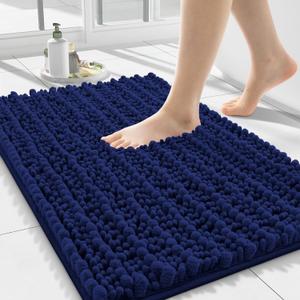 Smiry Bathroom Rugs Mat 24x16, Extra Soft Absorbent Chenille Bath Rugs, Non Slip Rubber Backing Machine Washable Quick Dry Bath Mats for Bathroom Floor, Tub, Shower, Home Decor Accessories, Navy Blue