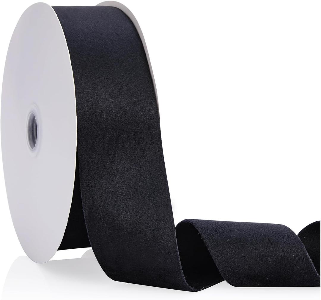 Black 2 inch Velvet Ribbon, Double Faced Continuous 20 Yards Velvet Ribbon Use for Christmas Tree Ornaments,Gift Wrapping,Bow Making,Wreath Decoration,Wedding Boutonnieres,Handmade Crafts