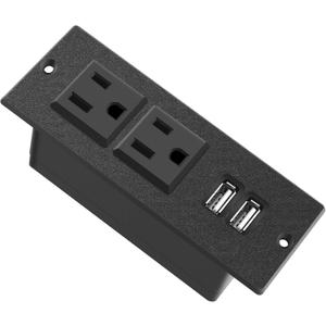 Recessed Power Strip, Black Desktop Power Grommet Socket with Furniture, 2 AC Outlets & 2 USB Ports for Conference Desk,Kitchen,Office,Home,Hotel (9.85 ft)